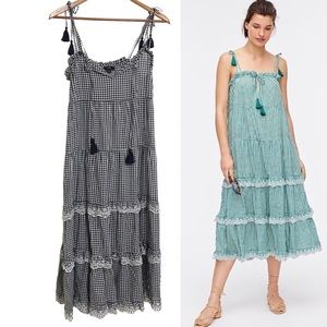 J. Crew Navy and White Gingham Tiered Maxi Dress Size S
